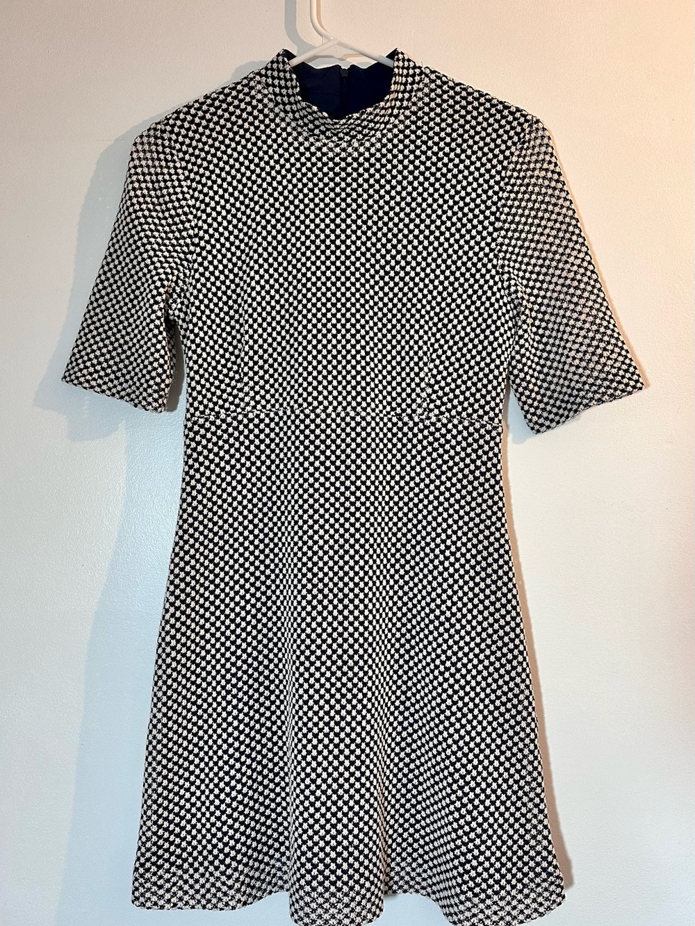 Zara Woman Navy Blue & White Mini Dress with Geo Print